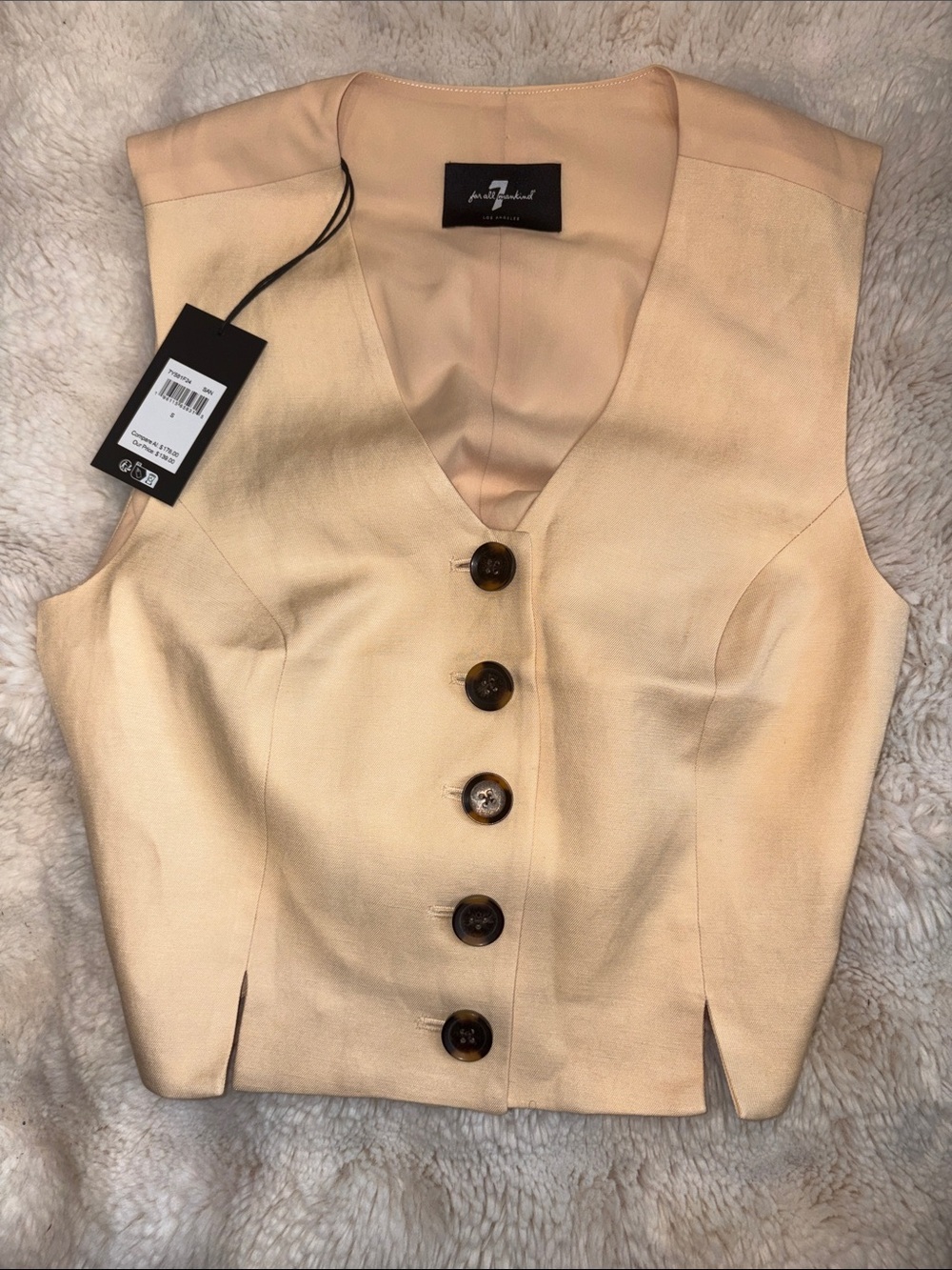 7 For All Mankind Cream Button-Front Sleeveless Vest